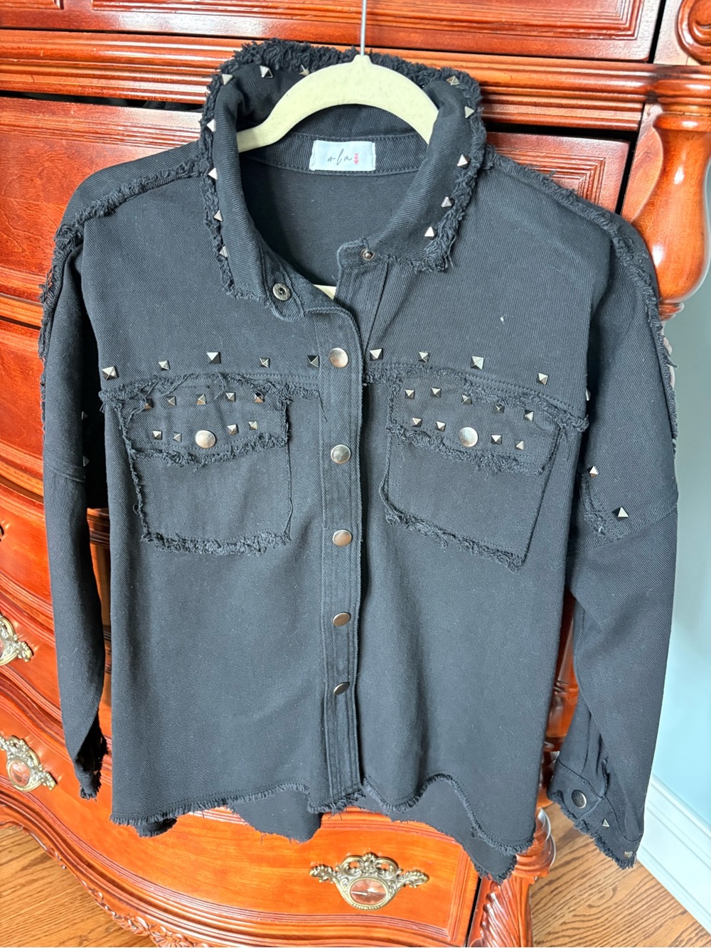 Black Studded Women’s Button-Up Shirt Jacket